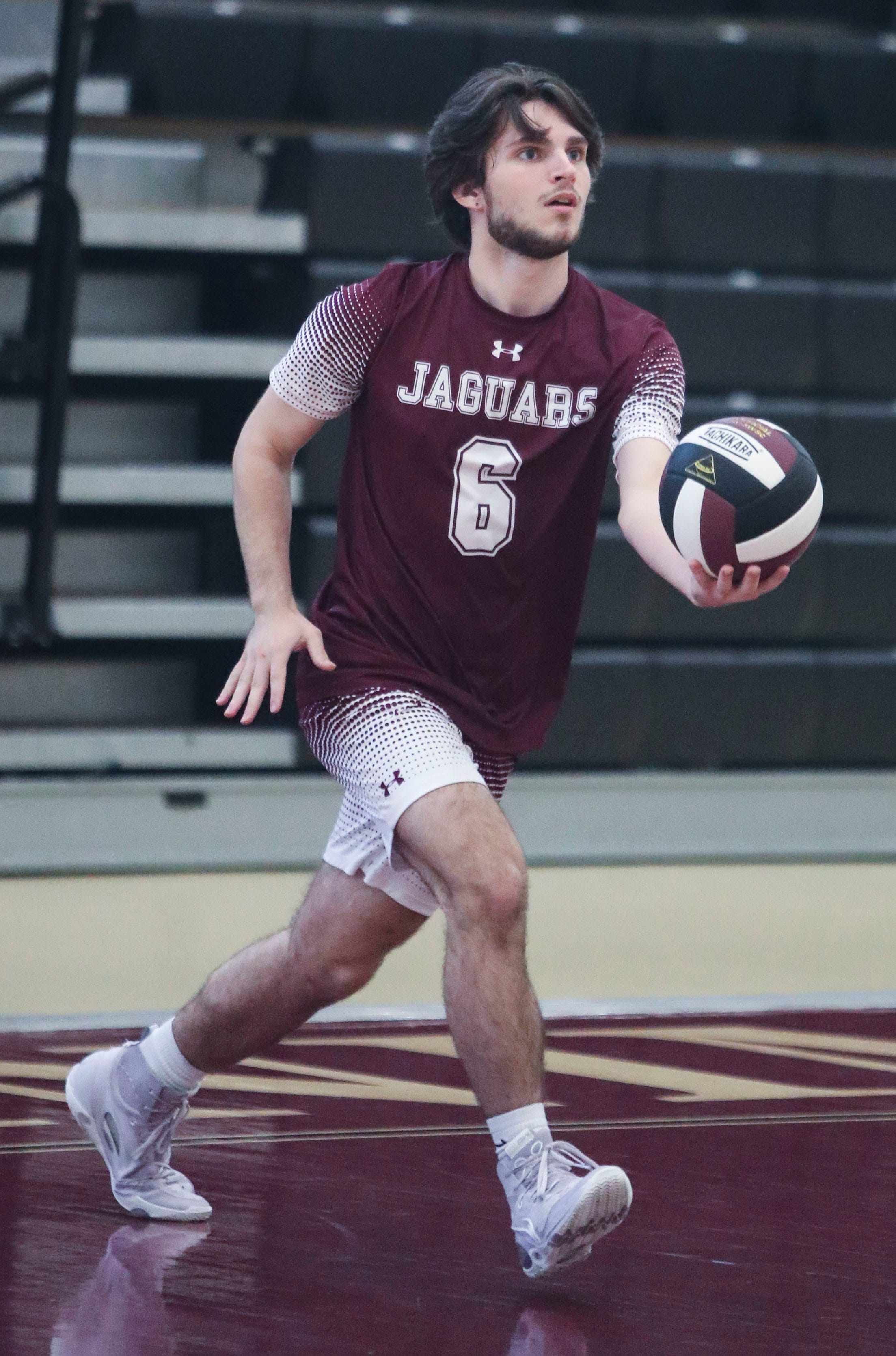 Appoquinimink's Dominick Volpe steps into a serve in the Jaguars' 3-0 win against Delaware Military at Appoquinimink, Wednesday, March 27, 2024.